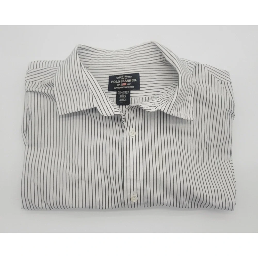 Polo Ralph Lauren Jeans‎ Co Mens XXL Button Down Shirt Striped French Cuff White